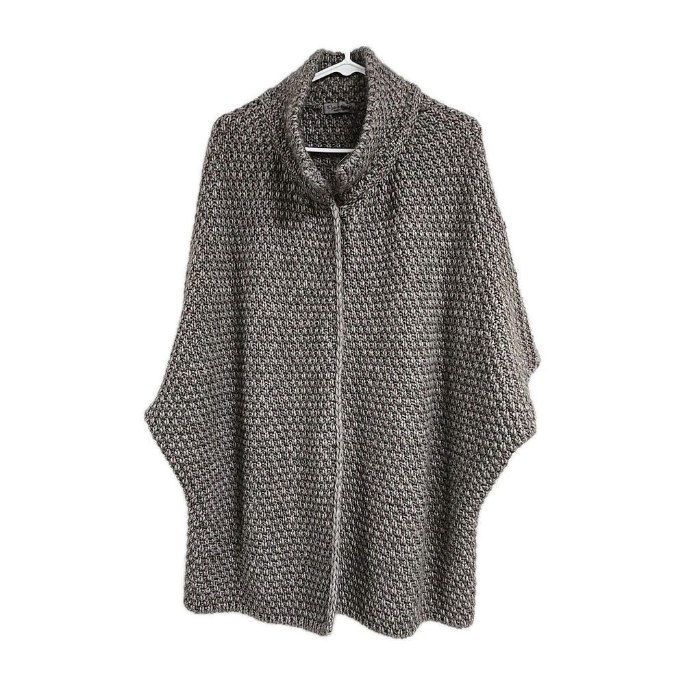 ELSAMANDA Chunky Knit Cape Cardigan Wool Alpaca‎ Brown Women’s M Made In Italy